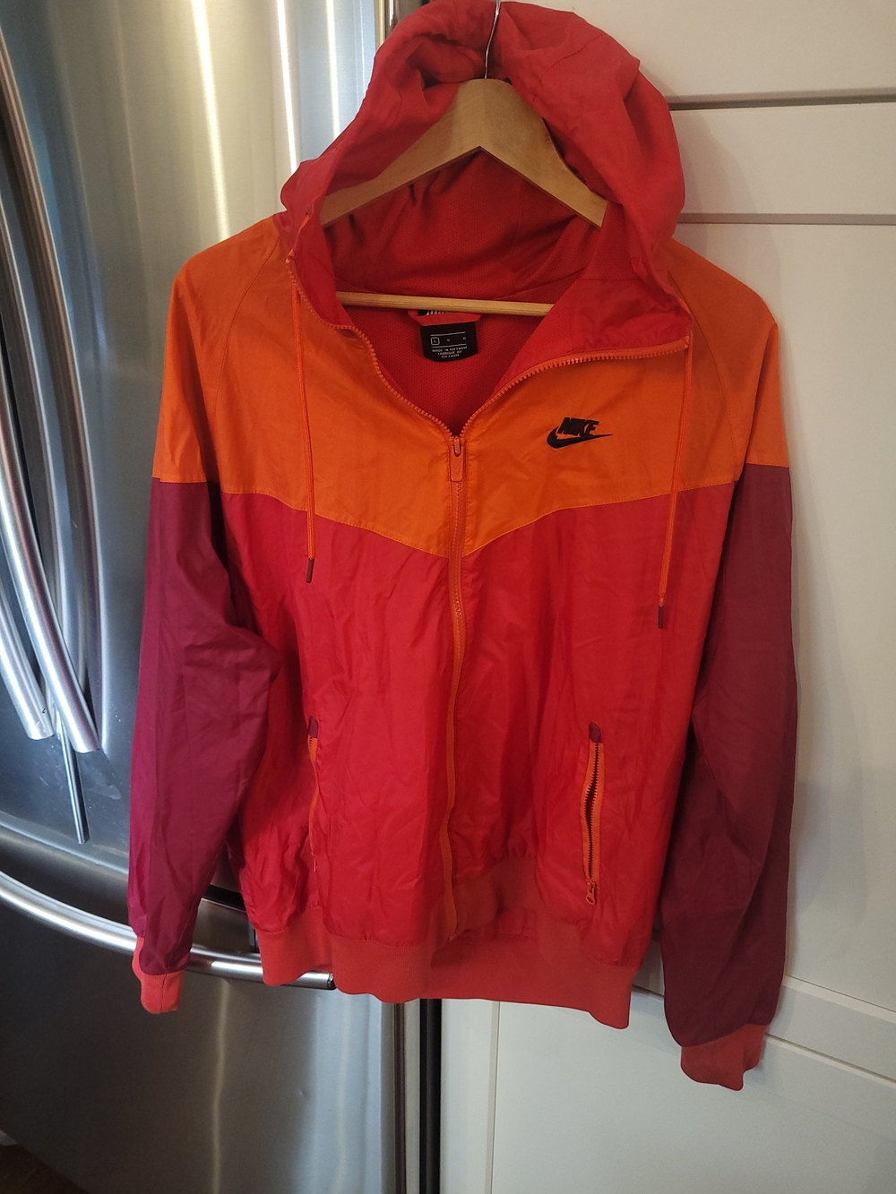 Nike Men's Hooded Colorblock Windbreaker in Orange, Red & Maroon